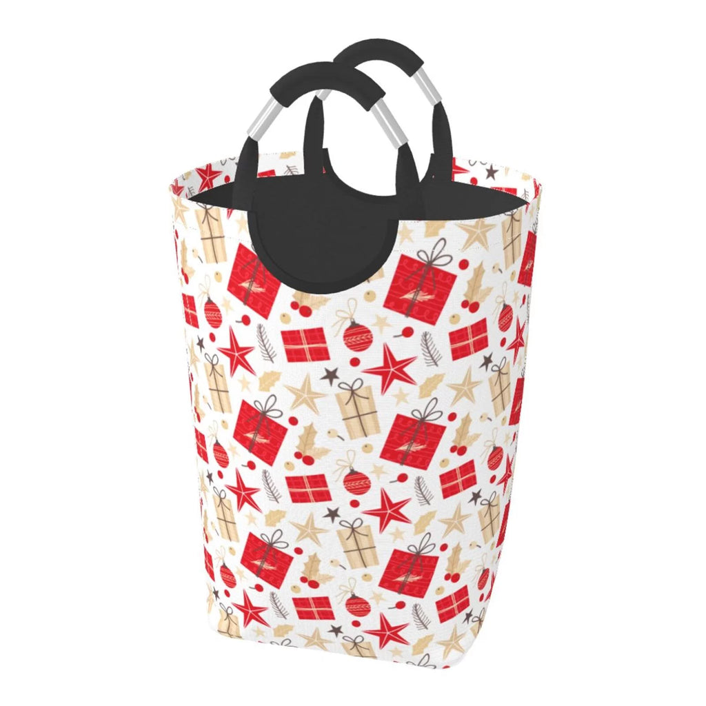 Collapsible Laundry Basket Hamper, Red Christmas Print 50L Q631