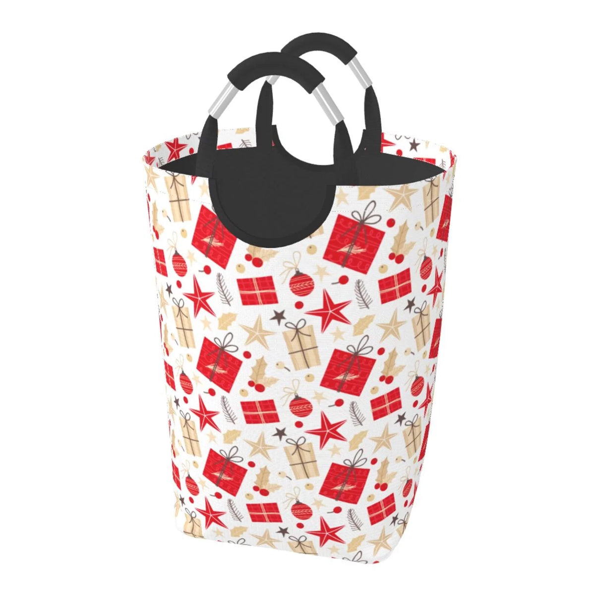 Collapsible Laundry Basket Hamper, Red Christmas Print 50L Q631