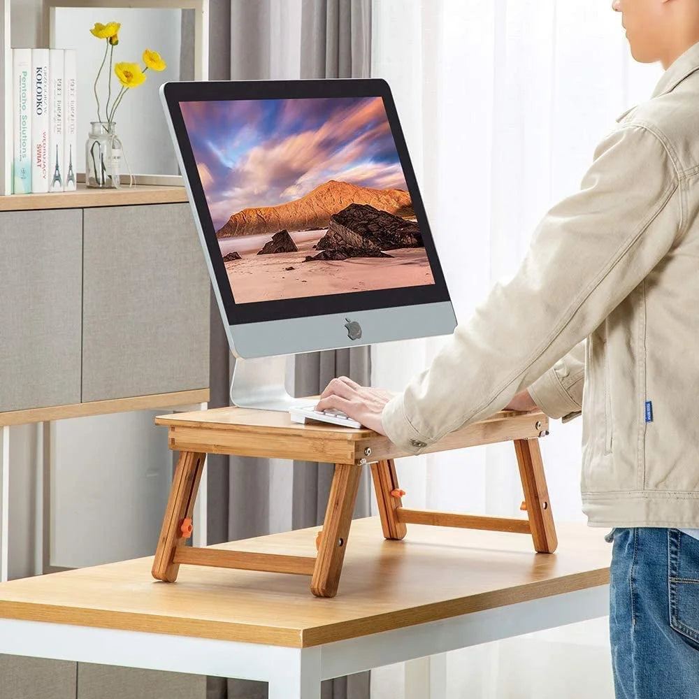 Bamboo Laptop Desk Table with Cooling Fan and Drawer F3604