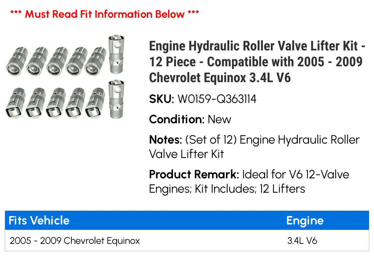 Engine Hydraulic Roller Valve Lifter Kit 12 Piece P78616