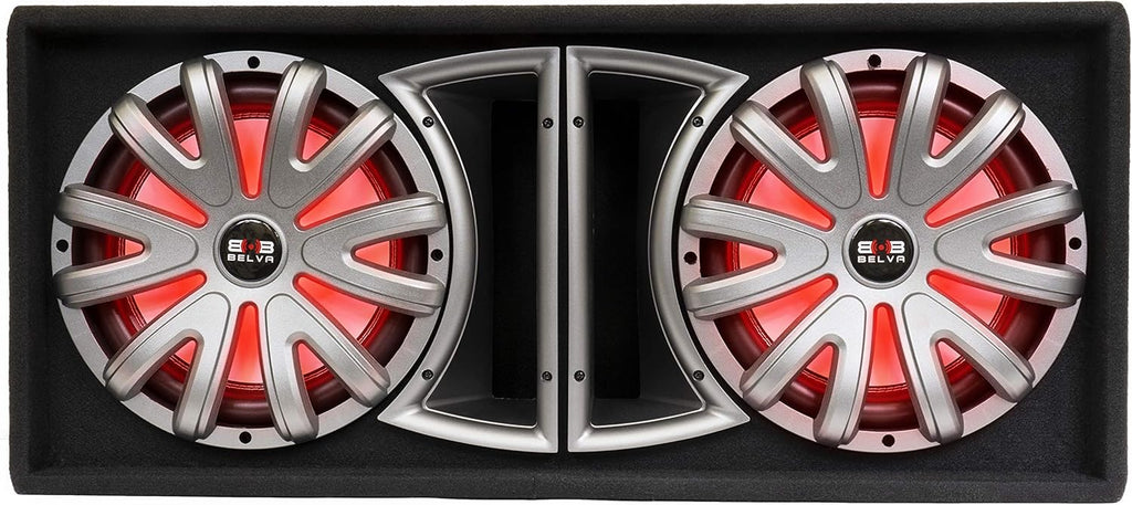 Dual 12-inch 1500W Loaded Ported Car Subwoofer with Multi-Color LED and Remote C4807