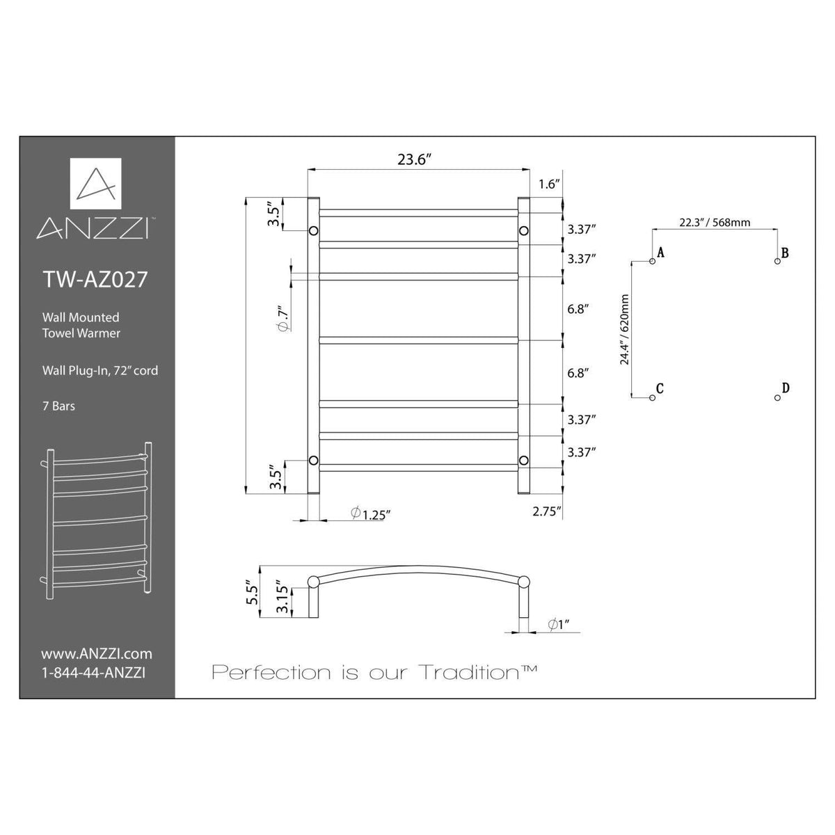 Polished Chrome 7-Bar Electric Towel Warmer L9317