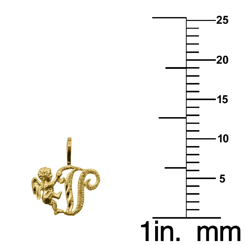 14K Yellow Gold Cherub Initial Pendant Necklace with 16" Chain A11311
