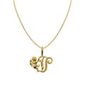 14K Yellow Gold Cherub Initial Pendant Necklace with 16" Chain A11311