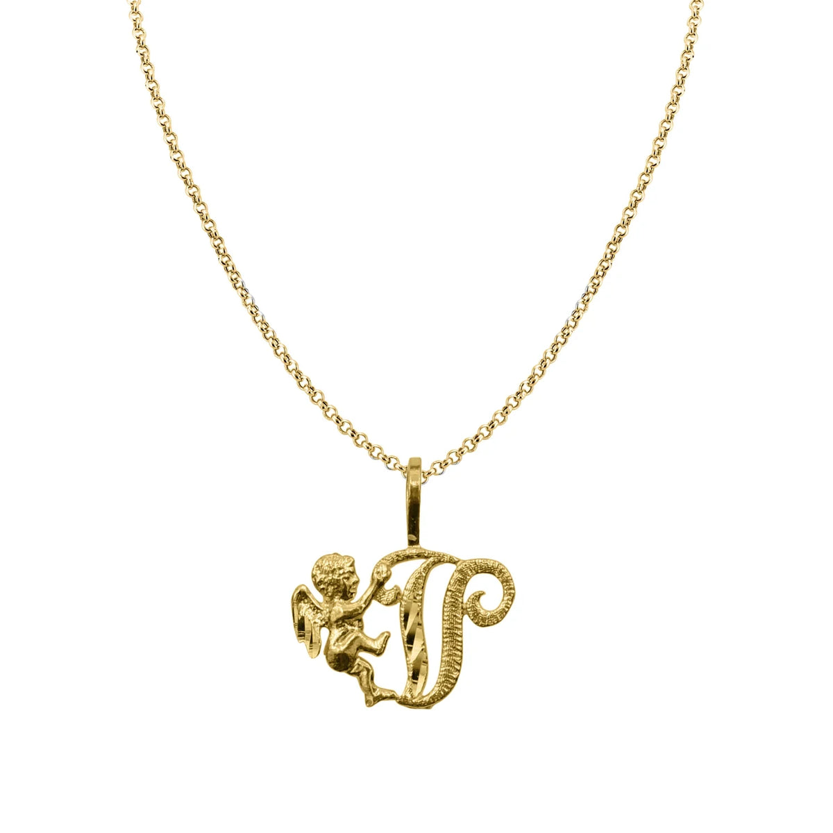 14K Yellow Gold Cherub Initial Pendant Necklace with 16" Chain A11311