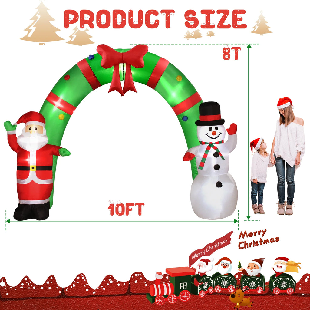 10FT Christmas Inflatable Archway Santa Claus and Snowman with LED Lights U6245