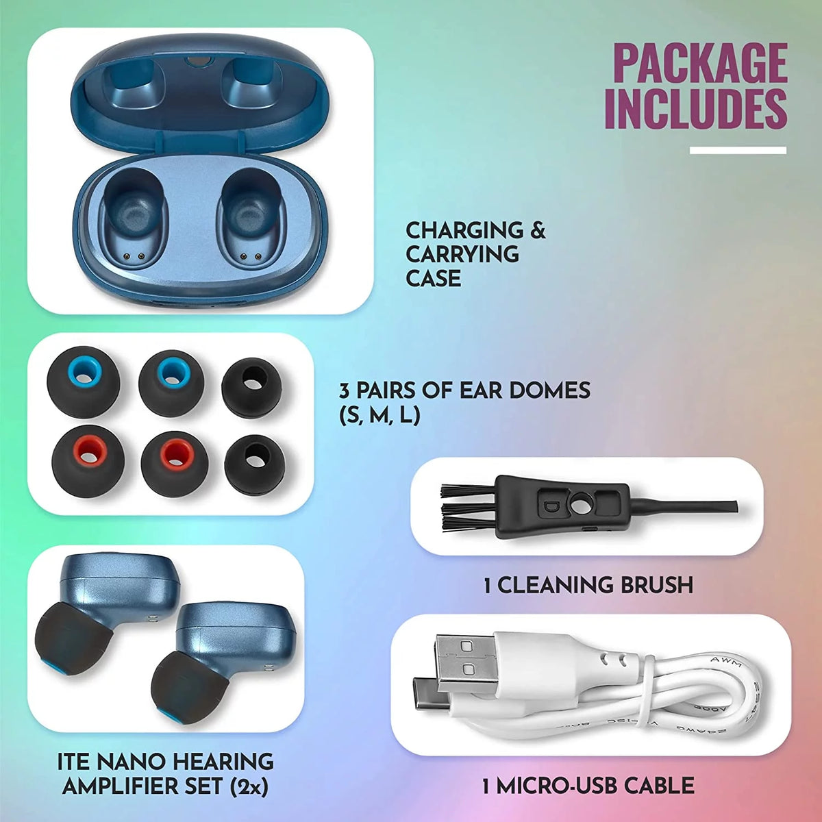 Rechargeable Hearing Amplifier Pair with Noise Cancelling D7077