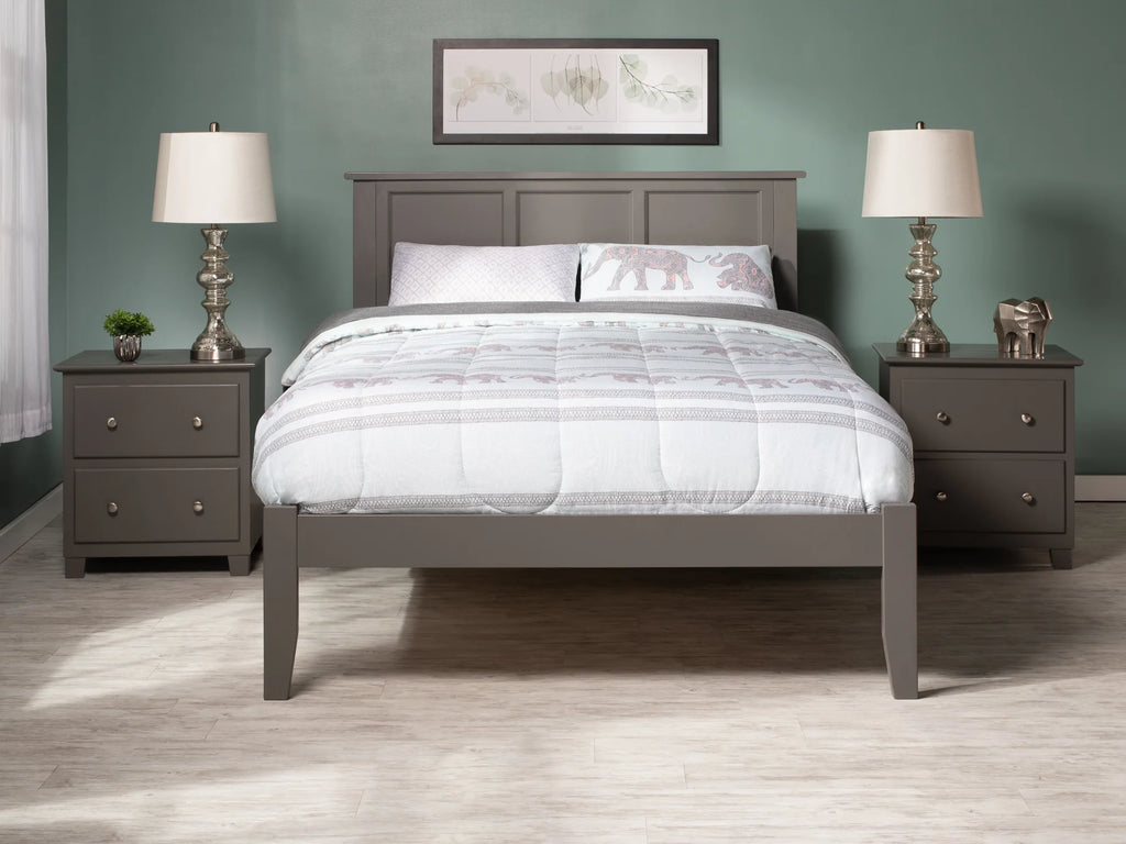 Grey Full Solid Wood Platform Bed with Panel Headboard I7356